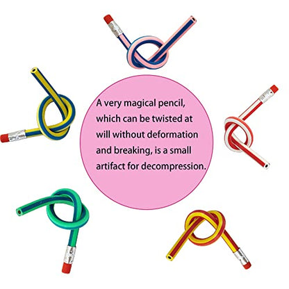 40PCS Flexible Bendable Pencils for Kids with Corlored Stripe,Soft Bendy Magic Bending Pencils with Erasers for Classroom Gifts Back to School Students Supplies,Great Bags Party Favor (40)