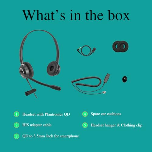 Avaya Headset HD Voice with HIS Adapter Compatible with Avaya 1600, 9600, J100 Series Phones Model, Plus 3.5mm Adapter for Smartphone