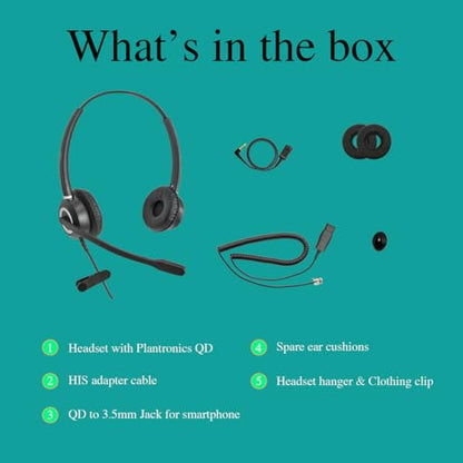 Avaya Headset HD Voice with HIS Adapter Compatible with Avaya 1600, 9600, J100 Series Phones Model, Plus 3.5mm Adapter for Smartphone