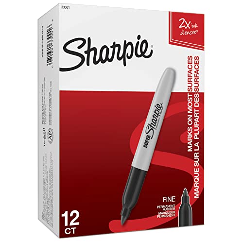 Sharpie Super Permanent Markers, Fine Point, Black, 12 Count - Quick Drying, For Classroom, Poster Boards, Office, Home, Teacher Supplies