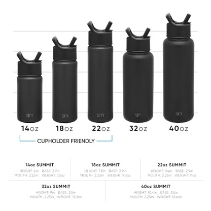 Simple Modern Kids Water Bottle with Straw Lid Vacuum Insulated Stainless Steel Metal Thermos Bottles | Reusable Leak Proof BPA-Free Flask for School | Summit Collection | 18oz, Midnight Black - color: - Midnight Black, style: 18oz
