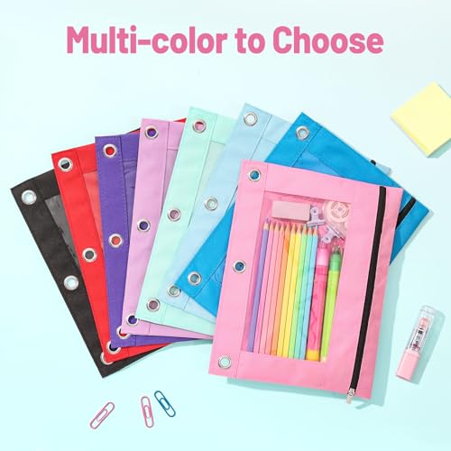 SUNEE Pencil Pouch for 3-Ring Binder, Large Pencil Case with 3 Reinforced Grommets, Zipper Pencil Pouch, Clear Window Pencil Case, Binder Accessories, Light Green - color: Light Green