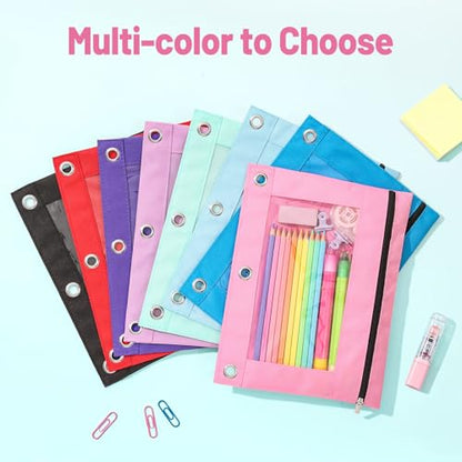 SUNEE Pencil Pouch for 3-Ring Binder, Large Pencil Case with 3 Reinforced Grommets, Zipper Pencil Pouch, Clear Window Pencil Case, Binder Accessories, Light Green - color: Light Green