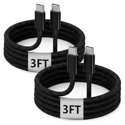 USB C to C Charger Cable, 60W, 3FT, 2-Pack, Black | Fast Charging, Braided Nylon, for iPhone 17/16/15, MacBook iPad, Galaxy S25/S24 - color: Black, size: 3FT+3FT