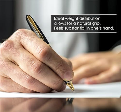Better Office Products Executive Black Gel Pen, 2 Pack, Classic Business Pen with Removable Cap, Black 0.7mm Medium Point, Gold Accents, Individually Packed in Clear Acrylic Cases