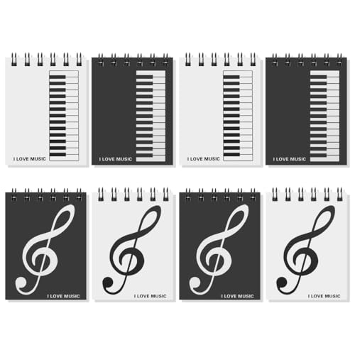 8 Pads Music Small Spiral Notebooks,Piano Keyboard and Musical Notes Cover Memo Notepads Blank A7 Mini Pocket Journal Notebook School Student Notebooks for Music Party Favors Gift,50sheet/pad