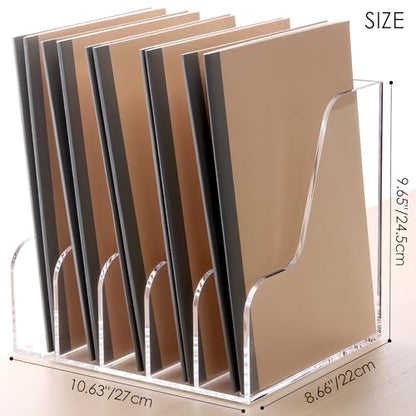 SANRUI Acrylic File Organizer, Compact Desk Organizer for Folders, Binders, Notebooks, Envelopes, Clear Magazine File Holder, 5 Section Bookshelf for School Home Office Organization, A4 - size: A4,5 Sections