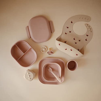 mushie Kids Bento Lunch Box | 3-Compartment & Removable Divider + Fork & Spoon Utensils | Great For Meals, School, Snacks On-the-Go | Dishwasher Safe (Blush) - color: Blush