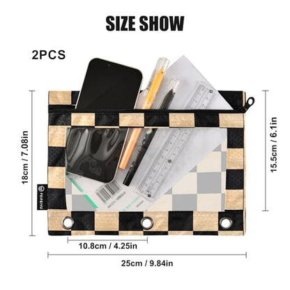 Sandybrown Chessboard Binder Pouches 3 Ring for Boys Girls School Office College Supplies Black Buffalo Plaid Brown Pencil Pouches Case Bag with Clear Window and Zipper 2 Pack - color: Sandybrown