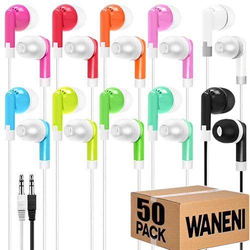 Wholesale Bulk Earbuds Headphones 50 Pack Class Set for School Classroom Students Kids Children Toddler Boys Girls Teen Adults(Mixed Colors,50 Pack) - color: Mixed, size: 50 Packs