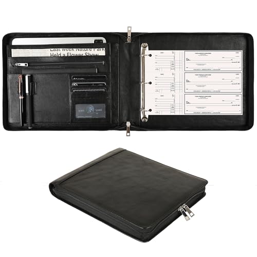 Personalized 3 Ring Check Binder, Engraved Business Checkbook Holder, Zippered for 3 & 9 Holes Checks, 3 on a Page, Oil Black - Custom - color: Oil Black, size: Custom