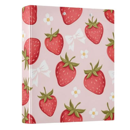 3 Ring Binder 1.5 Inch Binders Strawberry Flower Bow Binder Organizer Fashion View Binder with 2 Pockets for Home Office Supplies - color: Strawberry Bow