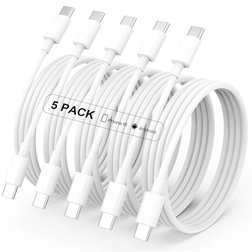 USB C Charger Cable - 5Pack 6FT (60W/3.1A) USB C to USB C Cable Type C Fast Charging Cord for iPhone 17/17 Pro/17 Pro Max/Air/16/16 Pro/16 Pro Max/15/15 Pro/15 Plus/15 Pro Max, Samsung Galaxy S23