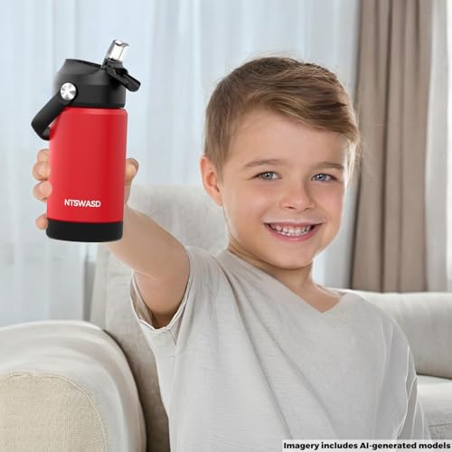 Kids Insulated Water Bottle with Straw,12 oz Kids Cups with Stainless Steel Leak Proof for School Daycare Boys Girls(Red) - color: A14.Red, style: 1Pack