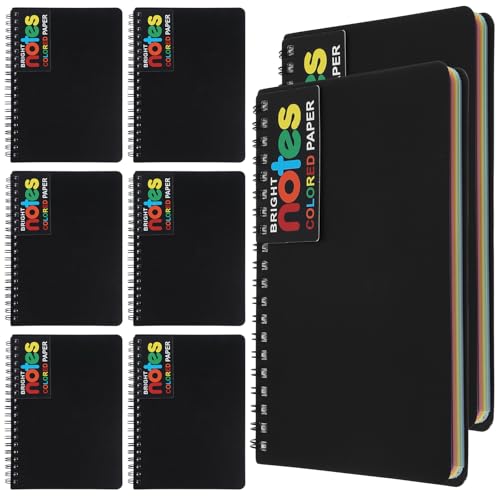 8 Pack Spiral Notebook – 5” x 7” Black PVC Cover College Ruled Journals, 100 Sheets/200 Pages – 7 Colors Vibrant Lined Paper Memo Pads for Learning Space, Office, and Gifting