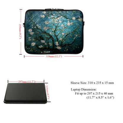 Meffort Inc 12 Inch Neoprene Laptop Sleeve Bag - Water Resistant, Hidden Handle, Adjustable Shoulder Strap, Dual Zipper, Fits Up to 11.6” - 12" Laptops - Almond Blossoming - color: Vincent van Gogh Almond Blossoming