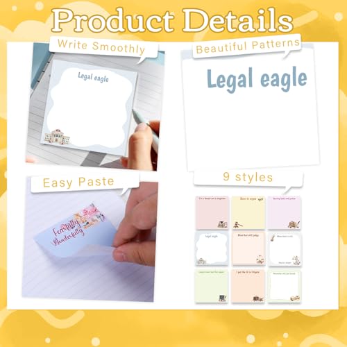 Lawyer Sticky Notes Gifts - 9 Pack Attorney Notepads 3x3 Inches, Funny Lawyer Gifts for Women Men, Law Self-Stick Memo Pads, Legal School Office Supplies (450 Sheets) - style: Lawyer