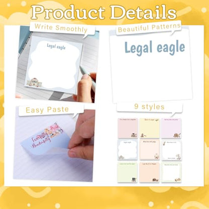 Lawyer Sticky Notes Gifts - 9 Pack Attorney Notepads 3x3 Inches, Funny Lawyer Gifts for Women Men, Law Self-Stick Memo Pads, Legal School Office Supplies (450 Sheets) - style: Lawyer