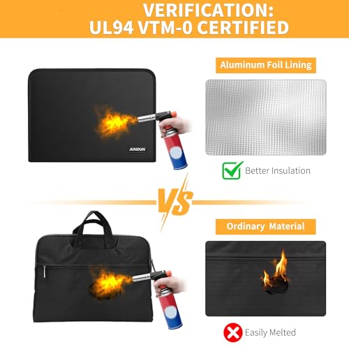 JUNDUN 5200℉ Fireproof Document Organizer, Multi-Pockets Accordion File Organizer with Zipper & Labels, Upgraded Heat Insulated 13 Pockets Expanding File Folder for Letter A4 Files and More