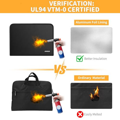 JUNDUN 5200℉ Fireproof Document Organizer, Multi-Pockets Accordion File Organizer with Zipper & Labels, Upgraded Heat Insulated 13 Pockets Expanding File Folder for Letter A4 Files and More