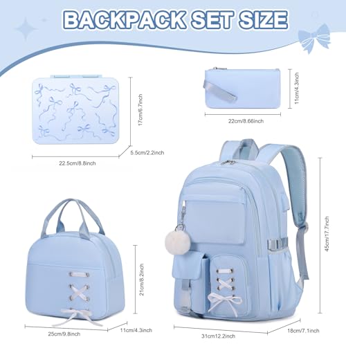 Scothen Backpack for Girls with Bento Lunch Box Set, School Bag Bookbag for Teens Girls Kids Student, 43oz Lunch Containers Lunchbox, Insulated Lunch Bag & Pencial Case, Back to School Gifts - color: Blue