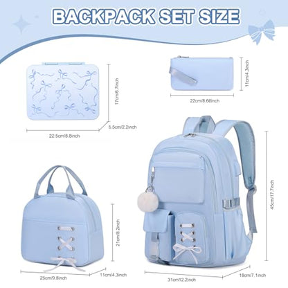 Scothen Backpack for Girls with Bento Lunch Box Set, School Bag Bookbag for Teens Girls Kids Student, 43oz Lunch Containers Lunchbox, Insulated Lunch Bag & Pencial Case, Back to School Gifts - color: Blue
