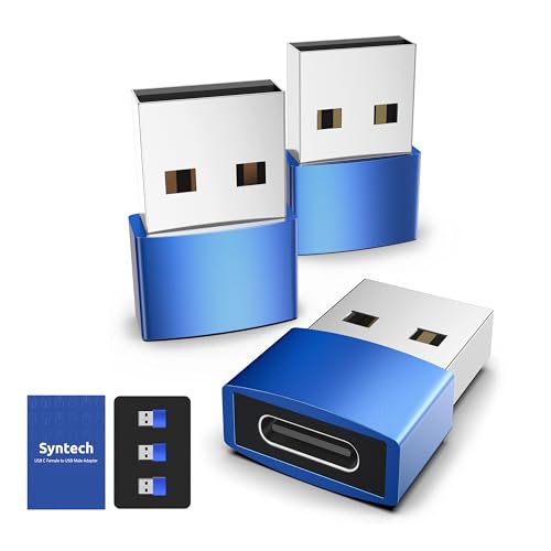 Syntech USB C Female to USB A Male Adapter 3 Pack, Type C Charger Cable Power Adapter Compatible with iPad Air 7, iPhone 17/16/15/14/13 Pro Max, Apple Watch Series 10/9/8, Samsung Galaxy S20 etc, Blue - color: Blue