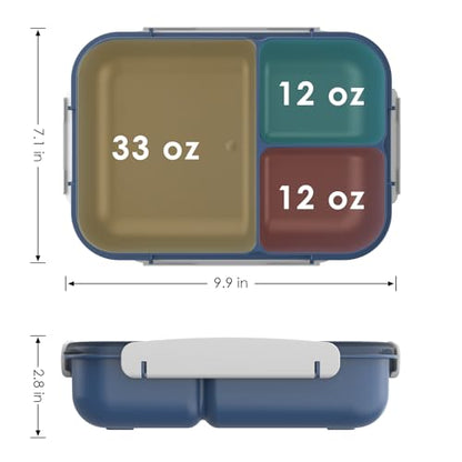 WHALEHOUSE Large Capacity Bento Box for Adult, 1700ML 3 Compartments Lunch Box with Utensil, Airtight Food Container with Lids for Meal Prep, Microwave/Dishwasher/Freezer Safe, On the Go (Dark Blue) - color: 1700mL-Dark Blue