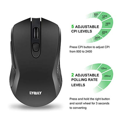 2.4G Wireless Optical Mouse, Energy Saving, 5 DPI, 6 Buttons for PC Laptop