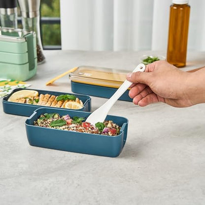 Restaurantware Bento Box 10 Count 30 Ounce Plastic Lunch Box Stackable With Cutlery, Leakproof Microwave-Safe Meal Prep Container Stackable Blue - size: 10 Count, style: 30 oz - Blue