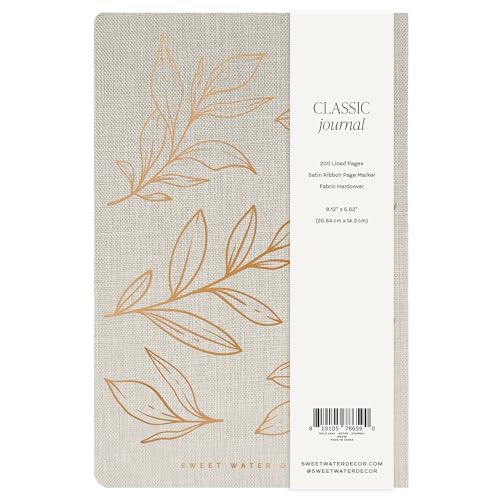 Sweet Water Decor Gold Fabric Notes Journal, Lined Pages, Hardcover Notebook with Satin Ribbon Bookmark, Elegant Neutral Design for Office, Work, School or Personal Writing 200 Lined Pages (8.25" x 5.75") - style: Gold Leaf Notes
