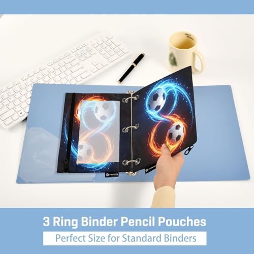 Soccer Ball Black Pencil Pouch for 3 Ring Binder 2 Pcs Pockets Pencil Pouches Bag with Clear Pencil Case Cosmetic Bag for Storing College Office Supplies - color: Soccer Ball Black