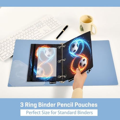 Soccer Ball Black Pencil Pouch for 3 Ring Binder 2 Pcs Pockets Pencil Pouches Bag with Clear Pencil Case Cosmetic Bag for Storing College Office Supplies - color: Soccer Ball Black