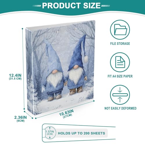 Blue Gnomes Farmhouse Winter Binder 3 Ring 1.5 Inch Binder with Clipboard&Pockets, Hardcover Binders Heavy Duty Large File Folder for Office School Supplies - Holds 200 Sheets - color: Farmhouse Winter Gnomes, size: 1 Pack-12.4x10.63in