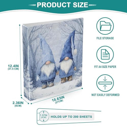 Blue Gnomes Farmhouse Winter Binder 3 Ring 1.5 Inch Binder with Clipboard&Pockets, Hardcover Binders Heavy Duty Large File Folder for Office School Supplies - Holds 200 Sheets - color: Farmhouse Winter Gnomes, size: 1 Pack-12.4x10.63in