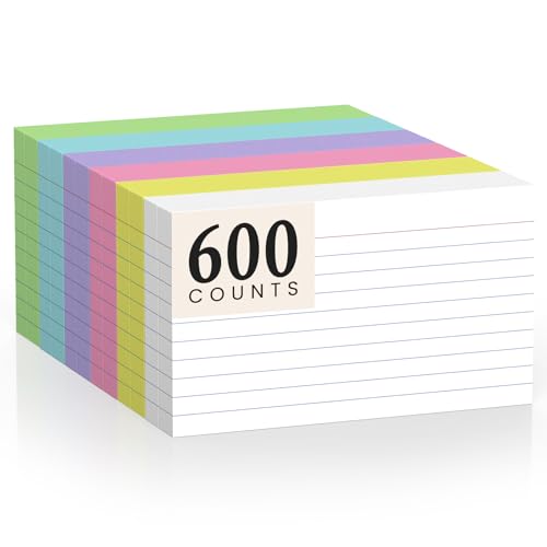 600 Count Index Cards 3 x 5 Inch Colored Lined Flash Cards Ideal for Studying and To-do-List, Portable Note Cards Taking for Students and Teachers, Flash Card Styled for Home, Office or School Use - color: Color