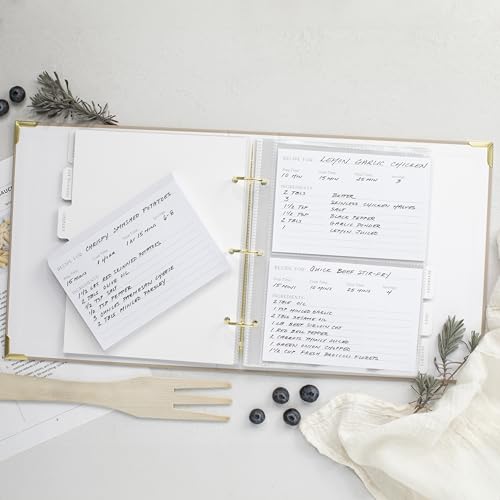 Aesthetic Recipe Binder with Polyester Waterproof cloth Cover - The Perfect Recipe Book with Plastic Sleeves to Write in Your Own Recipes - Quality Blank Cookbook Binder, Cards incl. - color: Oat, size: Medium - 9.5x8.5"