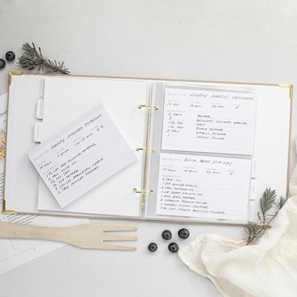 Aesthetic Recipe Binder with Polyester Waterproof cloth Cover - The Perfect Recipe Book with Plastic Sleeves to Write in Your Own Recipes - Quality Blank Cookbook Binder, Cards incl. - color: Oat, size: Medium - 9.5x8.5"