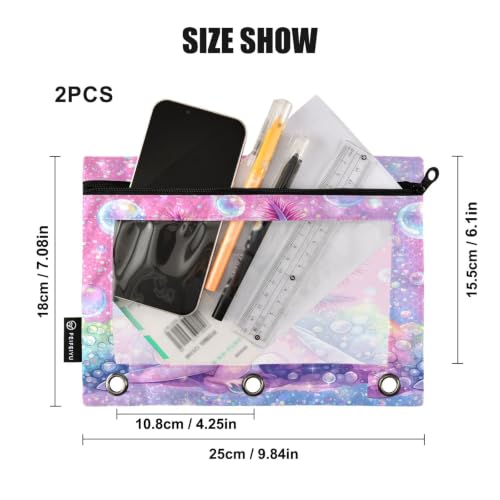 Gredecor 3 Ring Binder Pencil Pouch, Cute Axolotl Pink Bubbles Zippered Pen Case Pouches with Clear Window, 2 Pack Stylish Office & School Supplie - color: Cute Axolotl Pink Bubbles