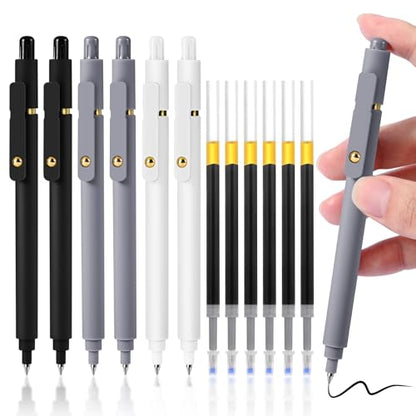 Gel Pens, 6 Pack 0.5mm Fine Point Pen Black Ink with 6 Refills, Quick Dry & No Smear, Smooth Writing Pens for Journaling, Back to School Supplies Office Desk Accessories Gifts for Nurse Women - color: 0.5mm Black Gray White-Black Ink