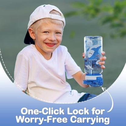 Kids Water Bottle for School, 20 Oz Plastic Straw Water Bottle with Silicone Spout and Leakproof Cover, Dishwasher Safe (Shark) - color: Shark, size: 20 Ounces