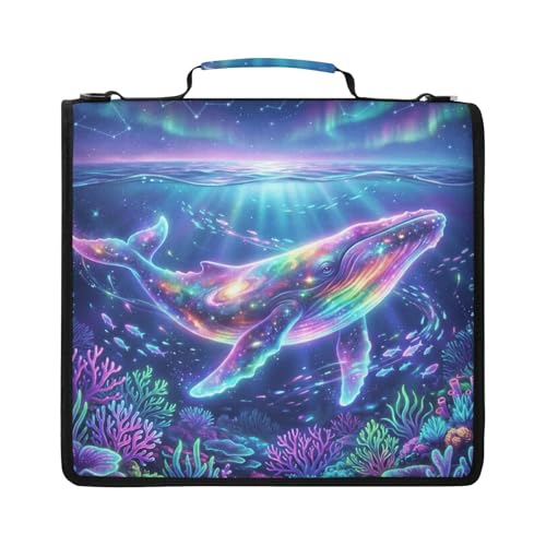 Whale 2-inch 3 Ring Zipper Binder with Shoulder Strap Holds 14 Inch Laptop for Students and Office - color: Whale