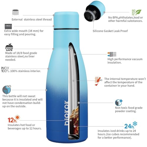 BJPKPK 12oz Water Bottles Stainless Steel Double Wall Vacuum Insulated Small Water Bottles for Travel,Sky - color: Sky, size: 12 Ounces