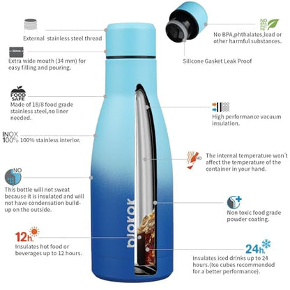 BJPKPK 12oz Water Bottles Stainless Steel Double Wall Vacuum Insulated Small Water Bottles for Travel,Sky - color: Sky, size: 12 Ounces