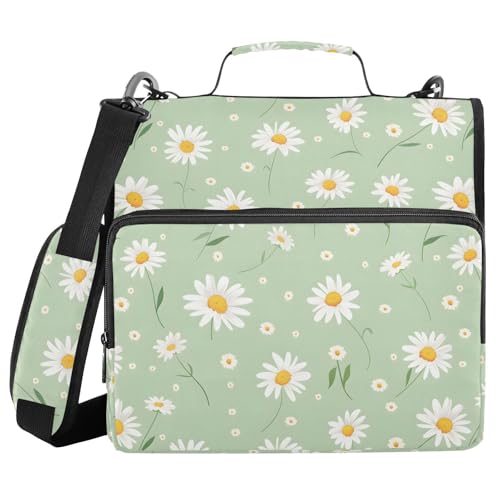 3 Ring Zipper Binder Daisy Floral Binders Bag with Shoulder Strap 500 Sheets Paper Organizer Trapper Keeper Documents Storage File Folder for School Office - color: A1352