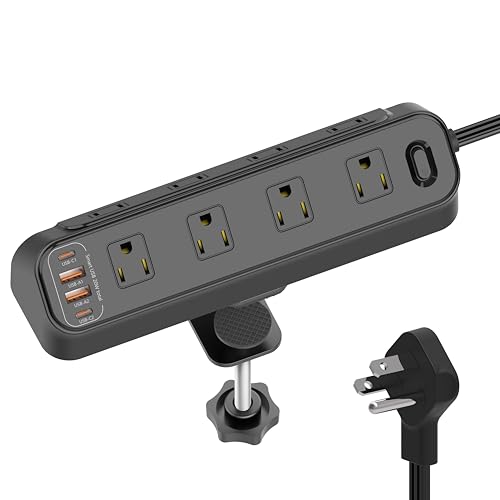 Desk Clamp Power Strip USB C,20W Total Fast Charging Station,2 PD 20W USB C Ports,Desk Edge Mount Surge Protector,8 Outlets,Fit 2.2" Tabletop Edge,UL Listed