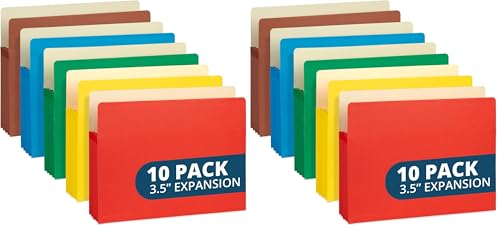Blue Summit 10 Expanding File Pockets, Accordion File Folders Letter Size, 3.5” Expandable Pockets, Assorted Colors (Pack of 2) - size: 3.5" (Pack of 2)