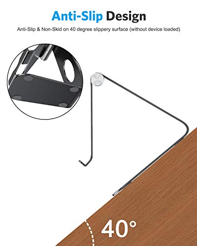 OMOTON T1 Adjustable Tablet Stand for Desk, Aluminum Holder for iPad Black | Solid Metal Build | Charging Cutout | Anti-Slip Silicone Pads | Multi-Angle Adjustable | Fits 3.5-12.9" | Holds Thick Cases - color: Black