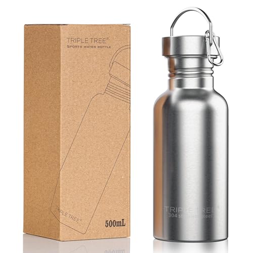 TRIPLE TREE 17 OZ Uninsulated Single Walled Stainless Steel Sports Water Bottle 18/8 Food Grade for Cyclists, Runners, Hikers, Beach Goers, Picnics, Camping - BPA Free - color: uninsulated, size: 17 Ounces
