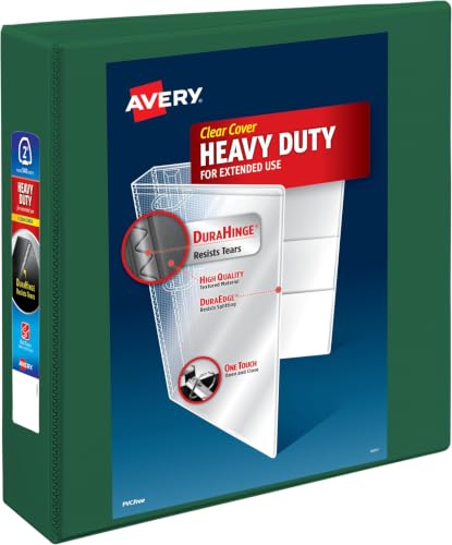 Avery Heavy-Duty View 3 Ring Binder, 2 Inch One Touch EZD Rings, 540-Sheet Capacity, 2.8 Inch Wide Spine, Customizable Clear Cover and Spine, 1 Green Binder (79683) (Pack of 6) - size: 2" (Pack of 6)